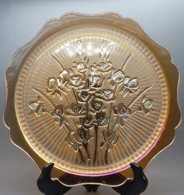 Jeanette Glass Iris & Herringbone Marigold Iridescent 12" Serving Plate