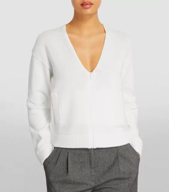Max Mara Leisure Cotton Knit Zip cardigan sweater white women's size XL  NWOT