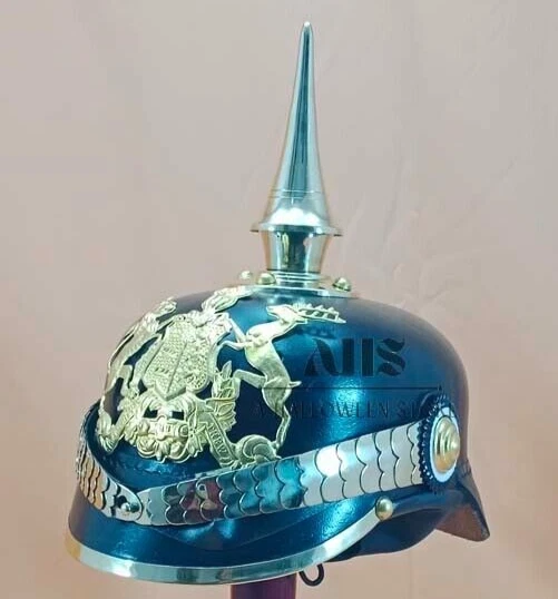 Casque Prussien Pickelhaube - Reproduction - Laiton - Taille 60 Cm - Pour Reconstitution
