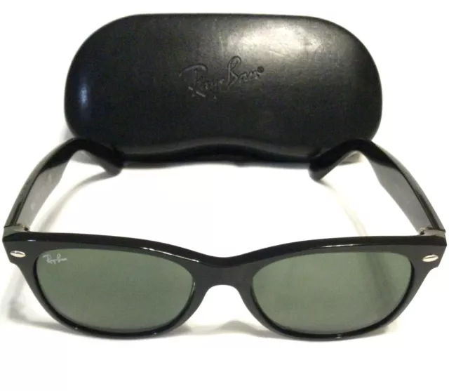 RAY BAN WAYFARER SUNGLASSES Gloss Black Frames Grey G15 Lenses RB2132 55 Italy