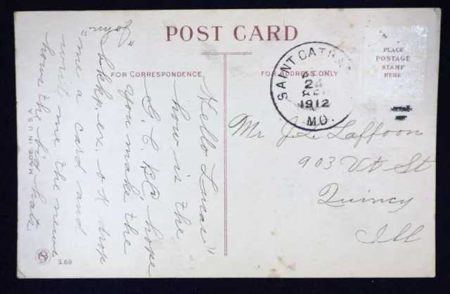 Vtg 1910s DPO Dead Post Office POSTCARD 1912 Saint Catharine Missouri Postmark