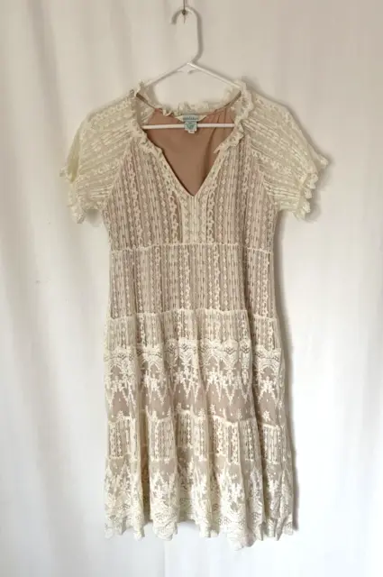 Sundance Womens Dress XS Lace Shirt Sleeve Aline Knee Off White Boho Cocktail