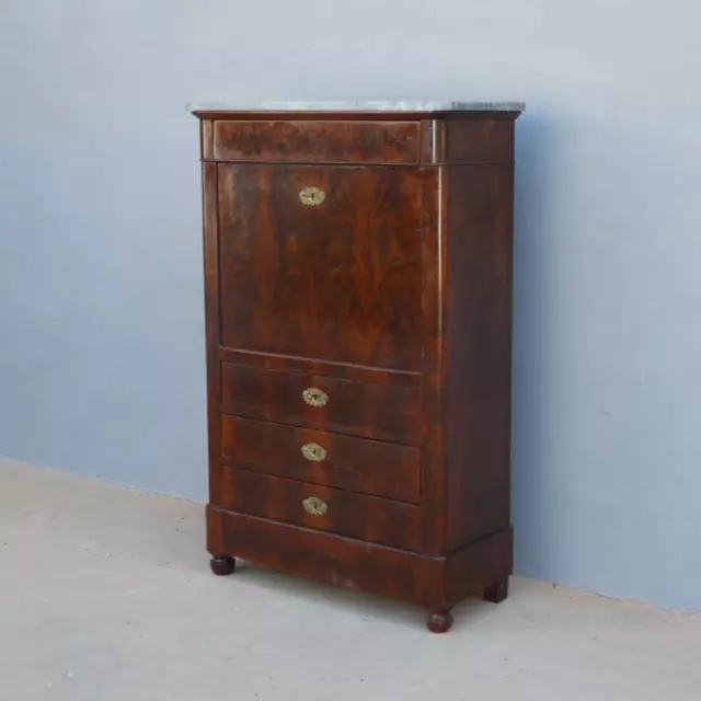 Secretaire con calatoia a scrittoio lastronato in mogano, '800 - L 93 cm!
