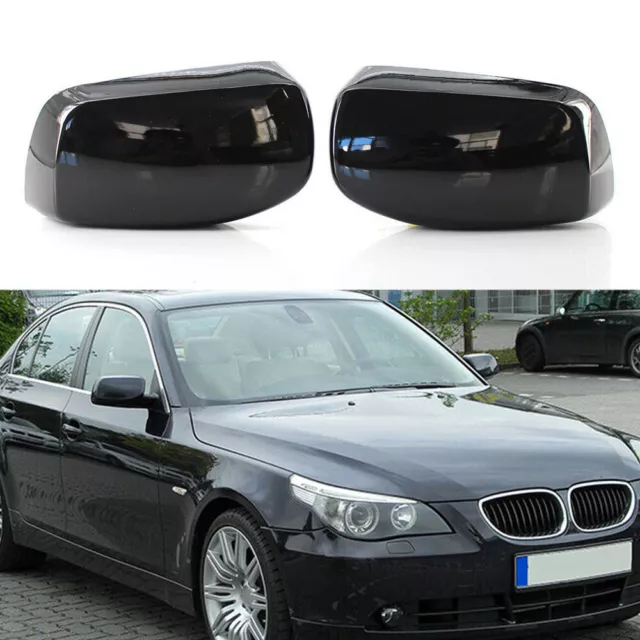 2PCS Spiegelkappen Gehäuse Abdeckung Glanz Schwarz Für BMW 5er E60 E61 2004-2007