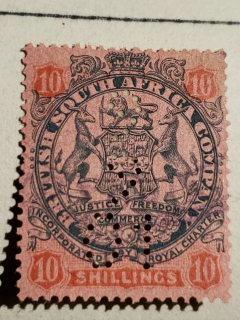 1896 Rhodesia #39 10 Shillings Gb Great Britain