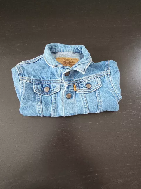 Vintage Little Levi's Orange Tab Jean Jacket Kid 24 Months Faded Denim 79027 USA