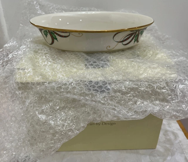 Lenox HOLIDAY Nouveau Ribbon  Open Vegetable Bowl with box
