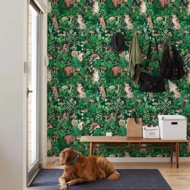 Green Peel and Stick Wallpaper Mushroom Wallpaper Sycamore Leaves Wallpaper B...