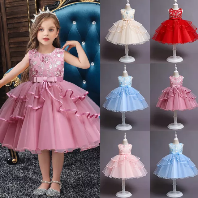 Girls Bridesmaid Dress Baby Flower Kids Party Floral Wedding Dresses Princess UK