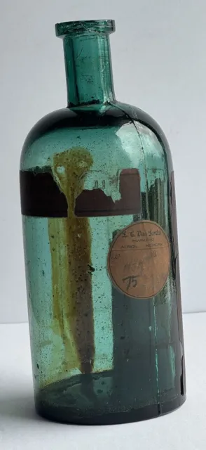 1890s CRUDE Teal Parke Davis Albion, Battle Creek, Jackson MI Medicine Bottle