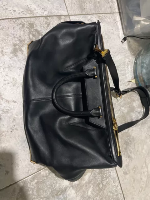 ALEXANDER WANG Black Smooth Leather PRISMA SKELETAL Gold Sholder Hand Bag