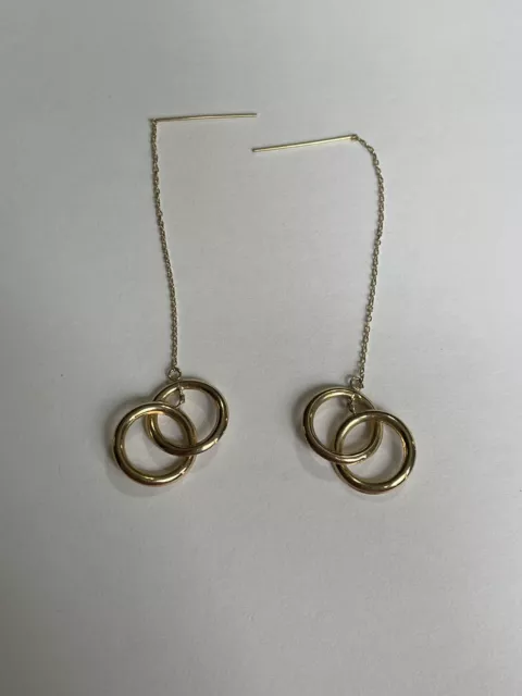 10k Yellow Gold JCM Puffy Hoop Dangle Chain Earrings 1.4 GRAMS