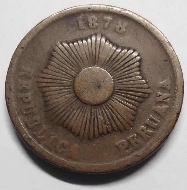 1878 Peru Dos Centavos Real Nice World Coin REPUBLICA PERUANA