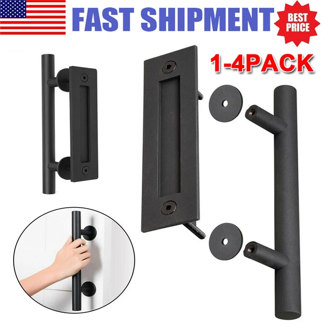 1/2/4PCS 12" Sliding Barn Door Pull Flush Handle Gate Hardware Set Iron Black US