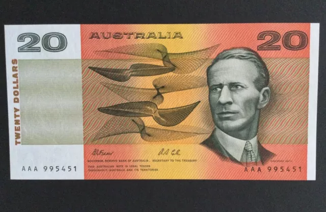 Australia 1991 $20 Note Fraser/Cole First Prefix AAA UNC