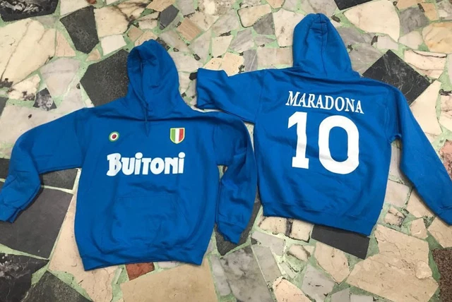 1 Felpa Con Cappuccio Celebrativa Maradona Buitoni Maradona Napoli +Adesivo