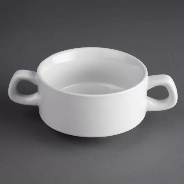 Olympia Athena Hotelware Stacking White Handled Soup Bowls 290ml / 10 1/4 ounce