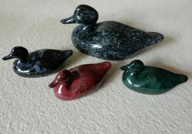 Collectable, Vtg. Granit-effect, Glazed Ceramic, Mallard Duck Family, 4 Figures