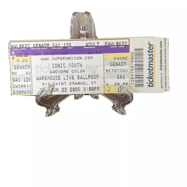 SONIC YOUTH Concert Ticket Unused Vintage June 22 2006 Warehouse Live Ballroom