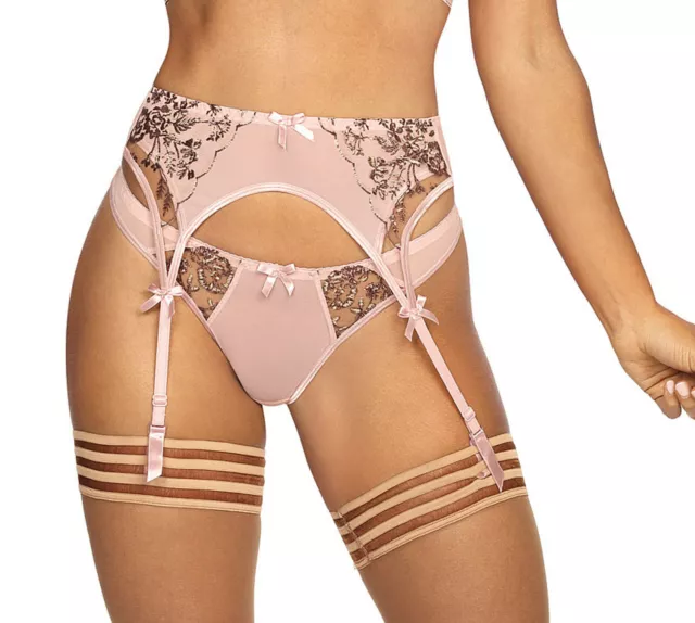 Sexy Strapsgürtel Rosa/Gold mit feiner Spitzenstickerei Gr. S, M, L, XL