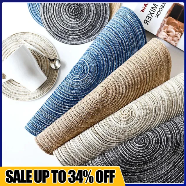 Set of 4/6 Round Placemats and Coasters Woven Table Place Mats for Dining Table