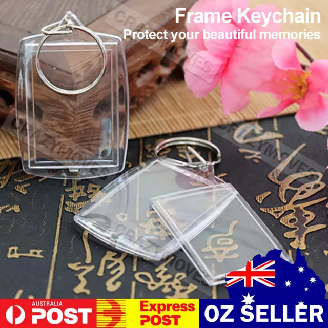 10x Keyring Clear Acrylic Photo Key Chain Picture Frame Blanks DIY Rings VIC