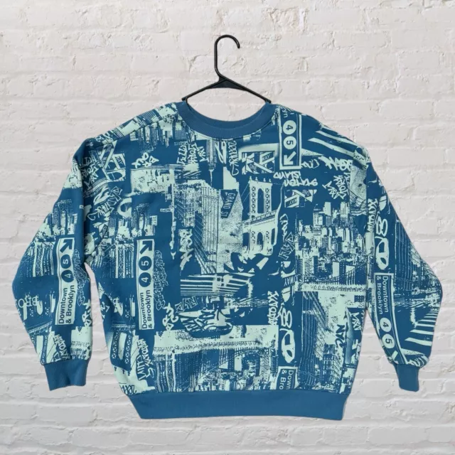 New York City Graffiti Print Crew Neck Wild Fable Sweatshirt Long Sleeve Size M