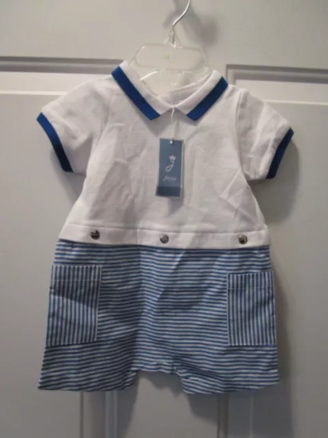 Jacadi Baby Boy S/S Blue/ White One-Pc Romper  Size 3 Months  New