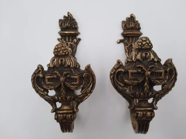 Pair of Vintage Brass Curtain Tie Backs Drape Hold Backs Ornate Design Portugal