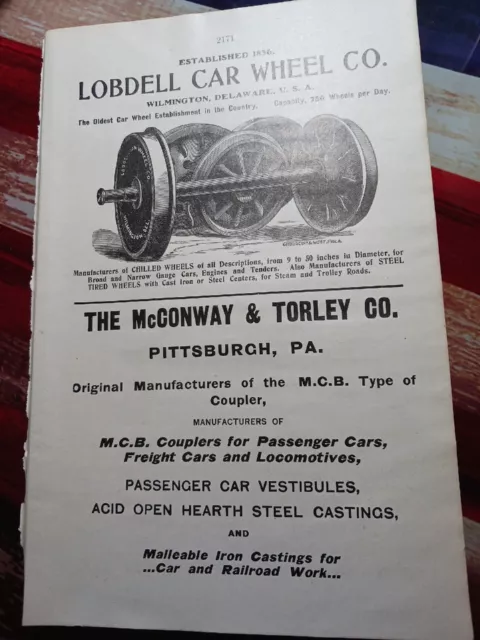 1909 Print Ad McConway & Torley Company Pittsburgh PA Railroad Car Couplers