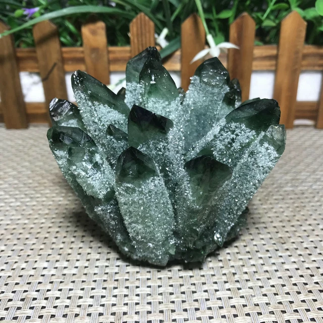 490g New Find Green Phantom Quartz Crystal Cluster Mineral Specimen Healing 8949