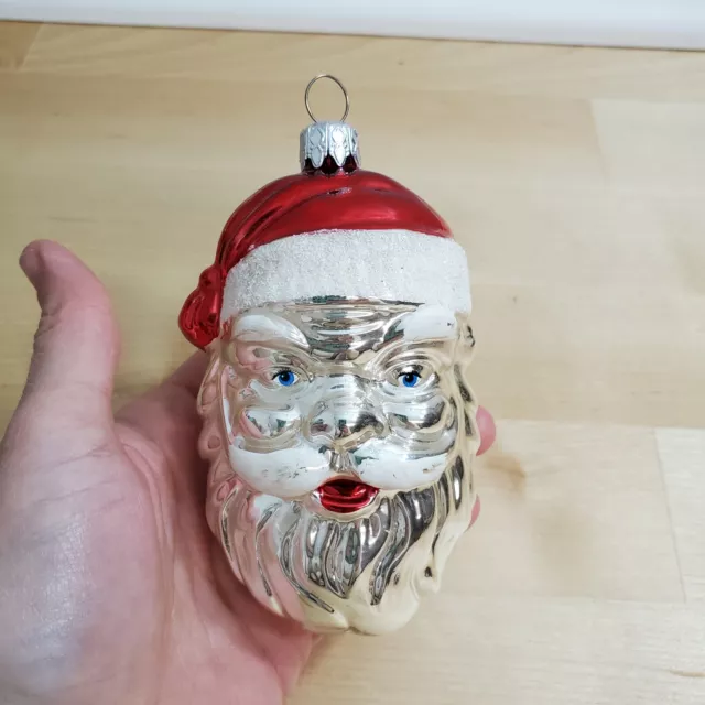 Glass Santa Claus Head Christmas Ornament ~ West Germany ~ Blue Eyes