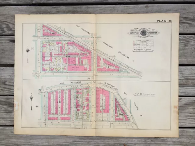 Shaw - Vintage Antique Original 1927 Baist Atlas Washington DC Map Plan 38