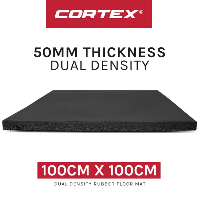 NEW CORTEX Dual Density 50mm Thick Rubber Gym Floor Mat/Tile 1m x 1m (Single)