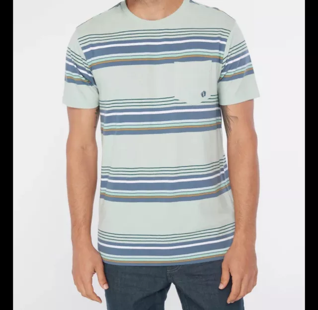 Camiseta Hang Ten Radical Bolsillo Mangas Cortas Para Hombre Talla L Como Nueva y Azul Rayas Algodón