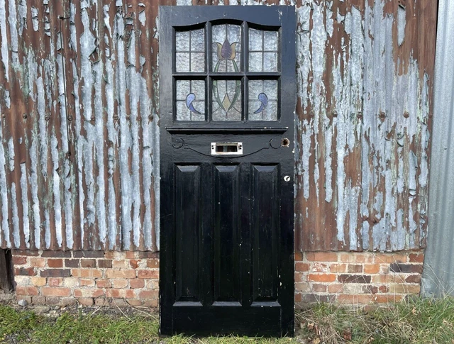 BEAUTIFUL ORIGINAL 1930's ART DECO STAINED GLASS SOLID WOOD FRONT DOOR