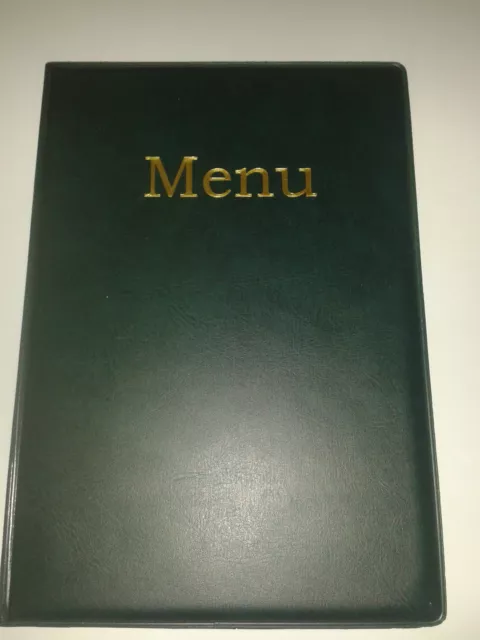 A5 MENU COVER/FOLDER IN GREEN LEATHER LOOK PVC with pockets on page 2 + 3 ONLY!