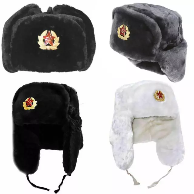 New Russian Soviet Army USSR Badge Real Military Fur Soldiers Ushanka Headwear