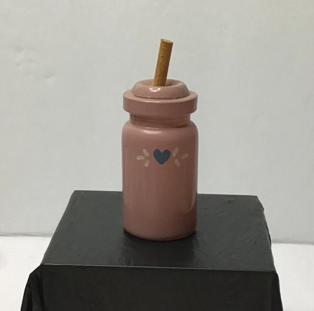 Vintage Dollhouse Miniature Painted Glass Butter Churn Pink w Blue Heart Decor