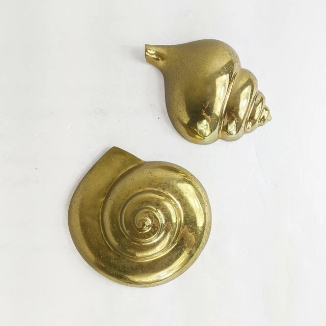 Brass Shell Wall Hangings Vintage Heavy Nautical Beach Seashell Home Decor Pair