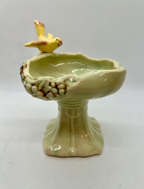 VINTAGE MCCOY BIRD Bath Pedestal Planter Vase 1940’s Pottery Pale Green