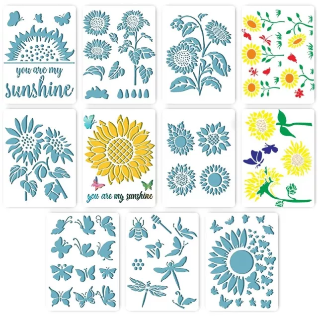 11PCS Sunflower Stencil StencilsButterfly Templates Drawing Painting