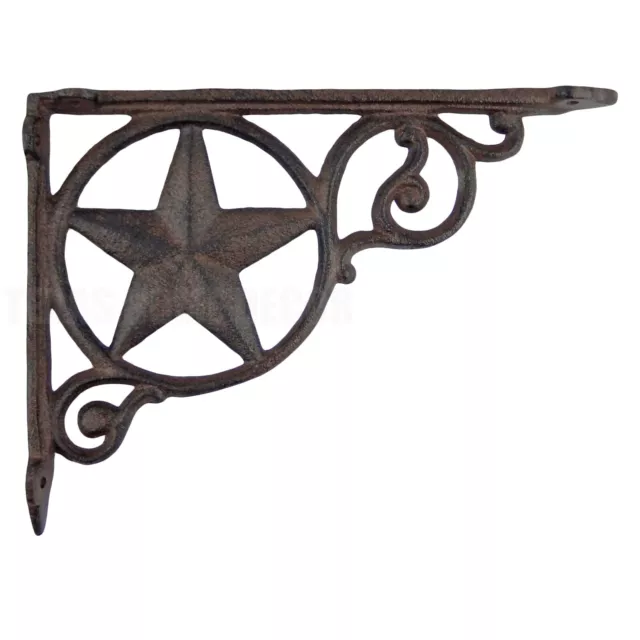 1 Star Scrolls Shelf Bracket Cast Iron Rustic Western Brace Antique Brown 9 in