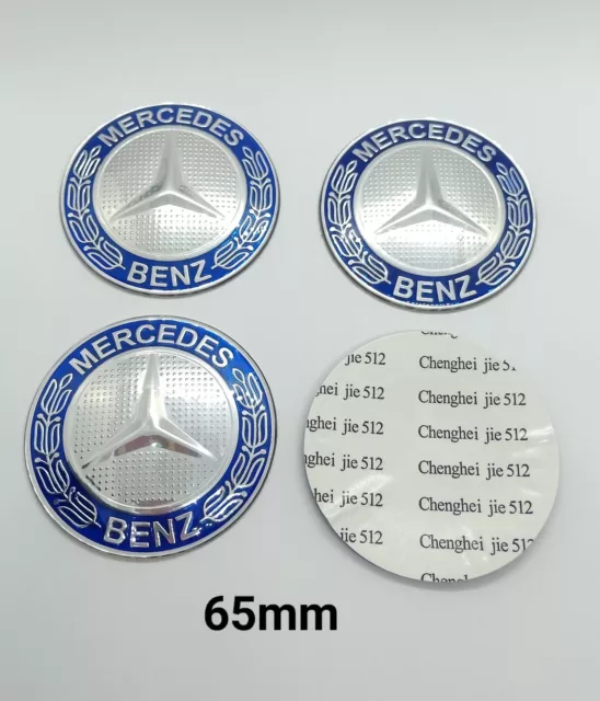 4 Sticker Bleu Centre de Roue Moyeu Wheel cap Mercedes 65mm