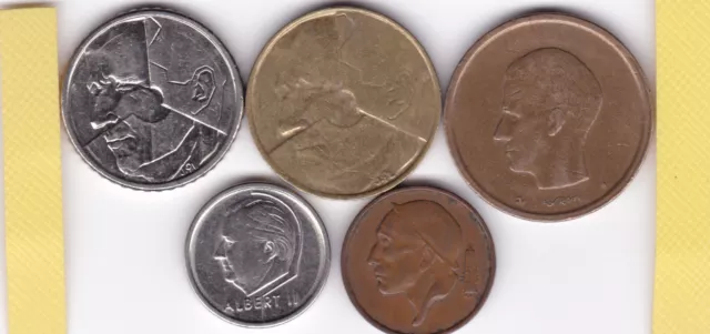 BELGIEN, 5 verschiedene Franc Münzen,  PJ  1955 bis 1995, Europa