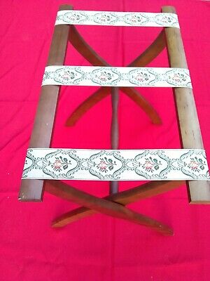 Luggage Stand/Suitcase Rack Vtg "SCHEIBE" Folding Wood  With Tapestry Straps 2