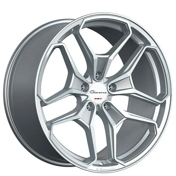 20" Staggered Giovanna Wheels Huraneo Gloss Silver with Machined Face Rims