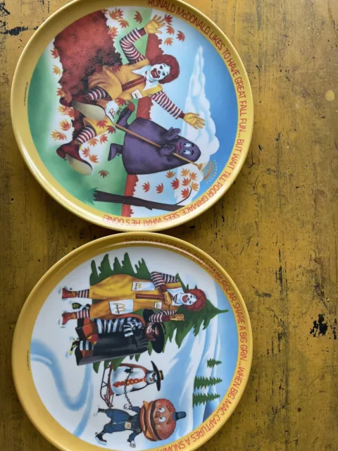 Vtg McDonalds 1977 Ronald McDonald Four Seasons Melamine Plates Set of 2 Grimace