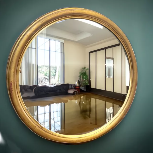 Specchio Specchiera antica vintage in legno dorata cornice rotonda foglia oro x