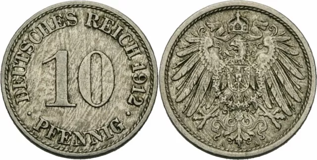 Deutsches Reich 10 Pfennig 1912 A Berlin Großer Adler Kaiserreich Jaeger 13